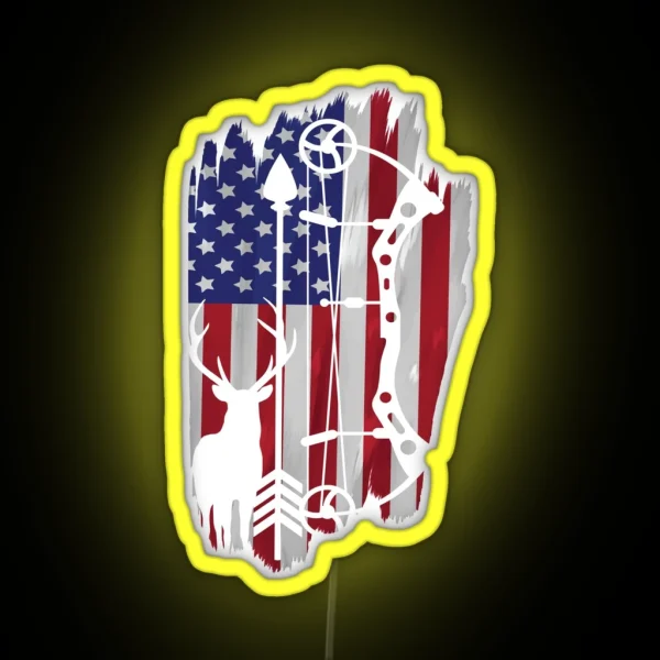 USA Bow Hunting Flag Patriotic Gift RGB Neon Sign