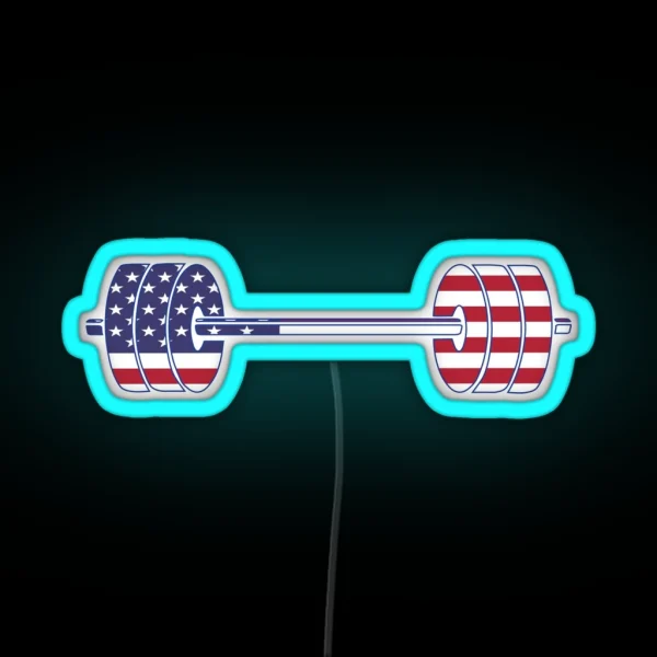 USA Flag Barbell Powerlifting Weight Lifting Form RGB Neon Sign