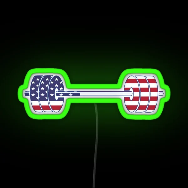 USA Flag Barbell Powerlifting Weight Lifting Form RGB Neon Sign
