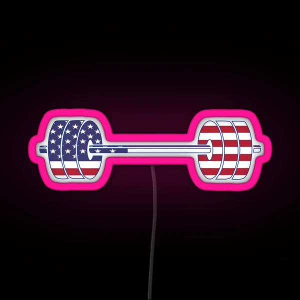 USA Flag Barbell Powerlifting Weight Lifting Form RGB Neon Sign