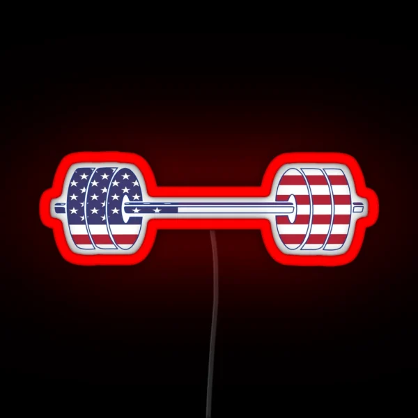 USA Flag Barbell Powerlifting Weight Lifting Form RGB Neon Sign