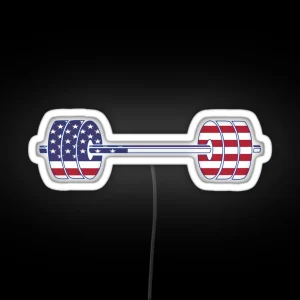 USA Flag Barbell Powerlifting Weight Lifting Form RGB Neon Sign
