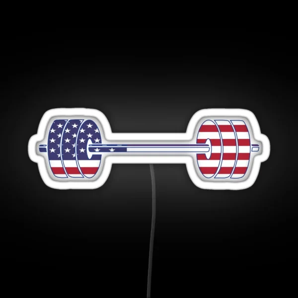 USA Flag Barbell Powerlifting Weight Lifting Form RGB Neon Sign