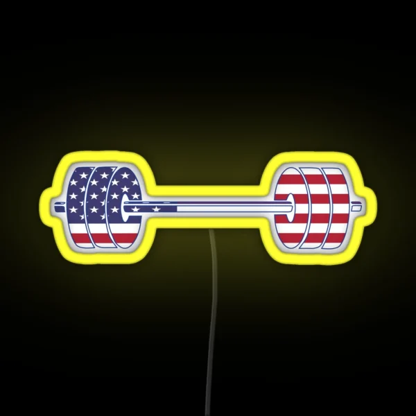 USA Flag Barbell Powerlifting Weight Lifting Form RGB Neon Sign