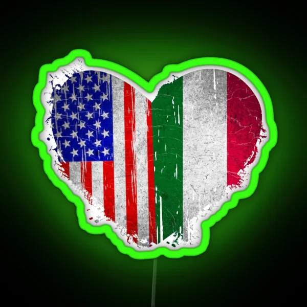 USA Italy Heart Dual Citizenship Vintage Retro Design RGB Neon Sign