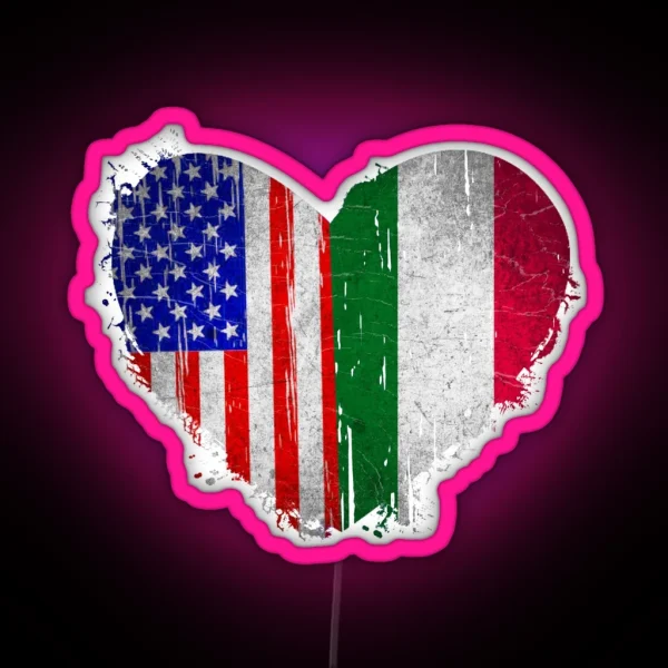USA Italy Heart Dual Citizenship Vintage Retro Design RGB Neon Sign