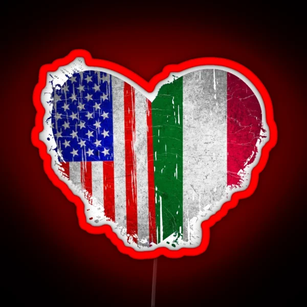 USA Italy Heart Dual Citizenship Vintage Retro Design RGB Neon Sign