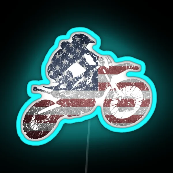 USA Motocross Supercross American Flag Dirt Bike RGB Neon Sign