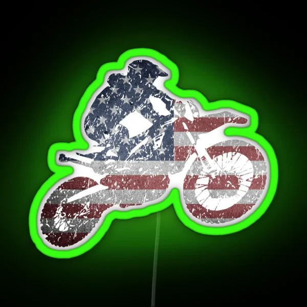 USA Motocross Supercross American Flag Dirt Bike RGB Neon Sign