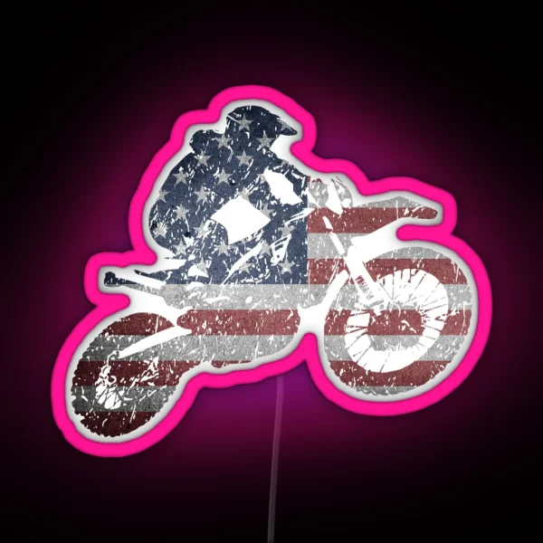USA Motocross Supercross American Flag Dirt Bike RGB Neon Sign