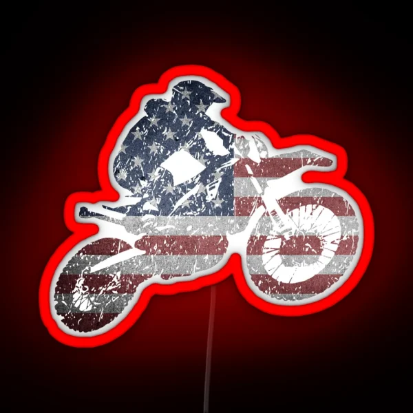 USA Motocross Supercross American Flag Dirt Bike RGB Neon Sign