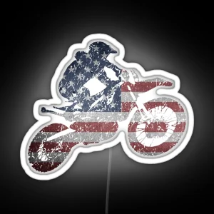 USA Motocross Supercross American Flag Dirt Bike RGB Neon Sign