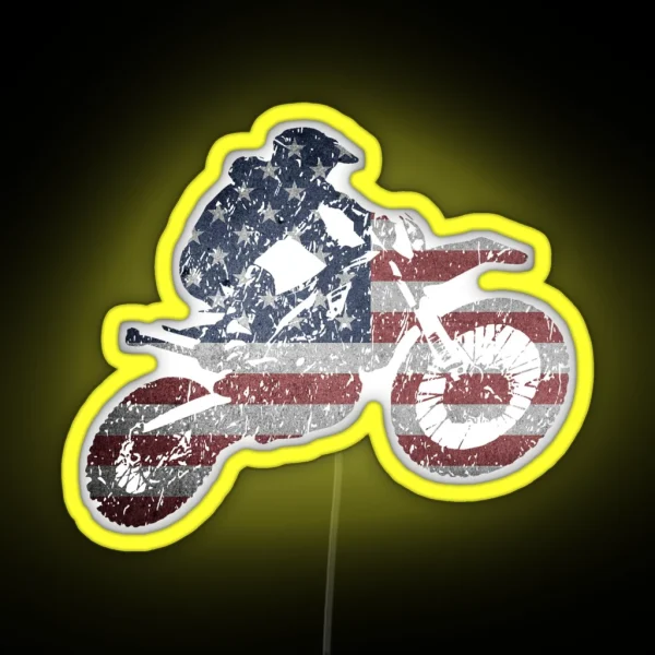 USA Motocross Supercross American Flag Dirt Bike RGB Neon Sign