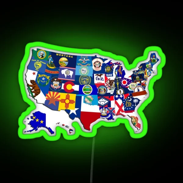 USA State Flags Map Mosaic RGB Neon Sign