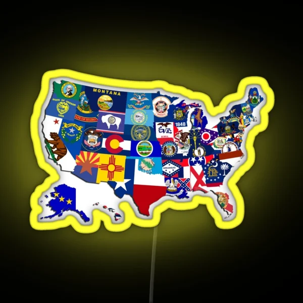 USA State Flags Map Mosaic RGB Neon Sign