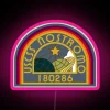 USCSS Nostromo neon sign in pink, futuristic space station ambiance