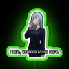 Neon sign with a colorful, glowing MIWA logo in green.