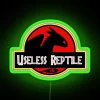 A vibrant neon sign featuring an unusual reptile design.