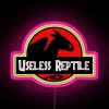 Neon RGB sign featuring a pink-colored useless reptile illustration