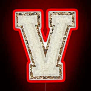 V Blanc Glitter Varsity Letter Patches RGB Neon Sign