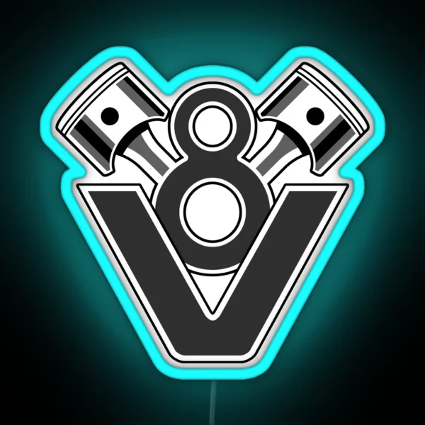 V8 Engine Piston Design RGB Neon Sign