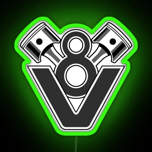 V8 Engine Piston Design RGB Neon Sign