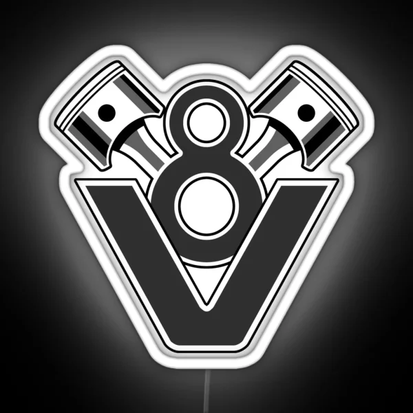 V8 Engine Piston Design RGB Neon Sign