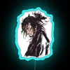 Neon sign featuring Miyamoto Musashi as a vagabond in blue tones.