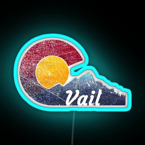 Vail Colorado Flag Themed Mountain Scene RGB Neon Sign