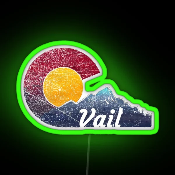 Vail Colorado Flag Themed Mountain Scene RGB Neon Sign