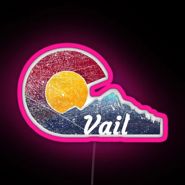 Vail Colorado Flag Themed Mountain Scene RGB Neon Sign