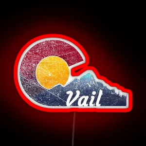 Vail Colorado Flag Themed Mountain Scene RGB Neon Sign