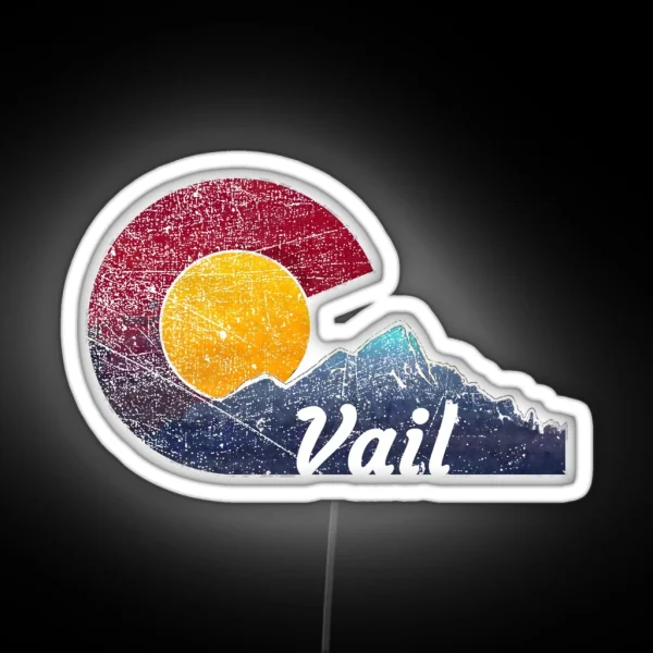 Vail Colorado Flag Themed Mountain Scene RGB Neon Sign