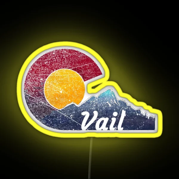 Vail Colorado Flag Themed Mountain Scene RGB Neon Sign