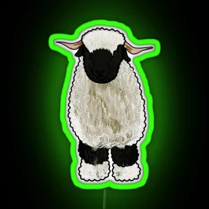 Valais Blacknose Sheep Cartoon Illustration RGB Neon Sign