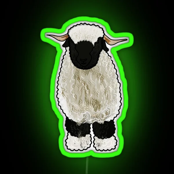 Valais Blacknose Sheep Cartoon Illustration RGB Neon Sign