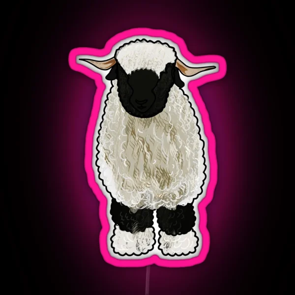 Valais Blacknose Sheep Cartoon Illustration RGB Neon Sign