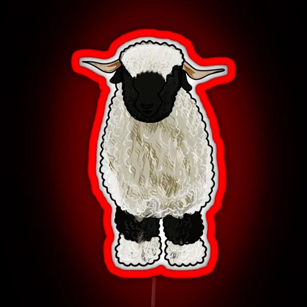 Valais Blacknose Sheep Cartoon Illustration RGB Neon Sign