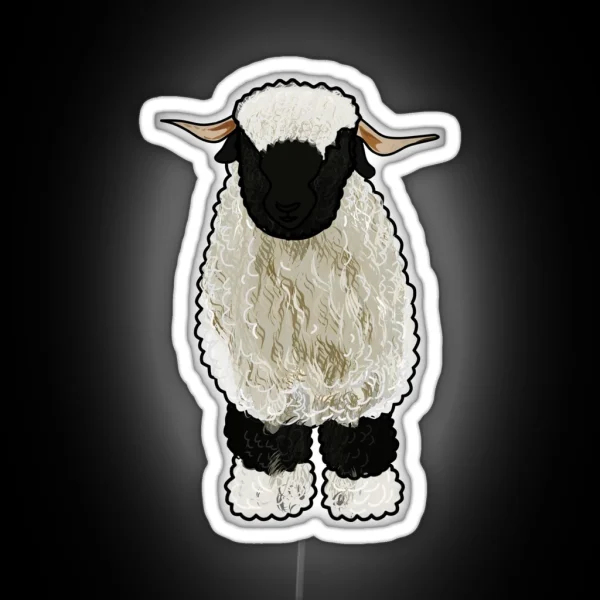 Valais Blacknose Sheep Cartoon Illustration RGB Neon Sign