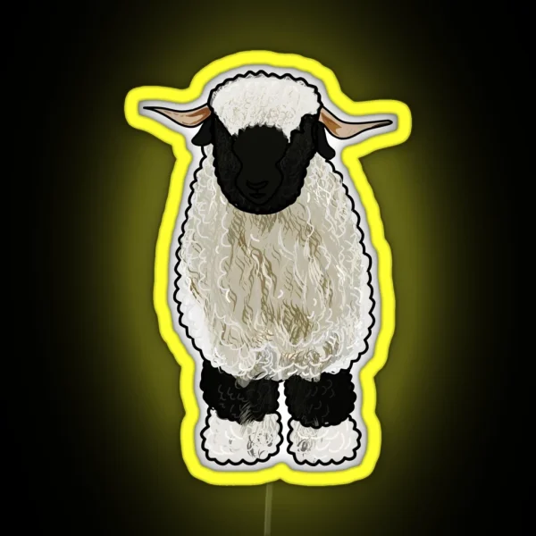 Valais Blacknose Sheep Cartoon Illustration RGB Neon Sign
