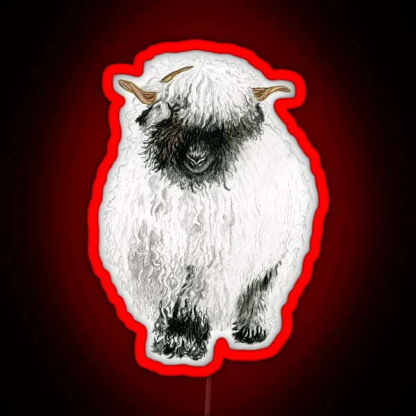 Valais Blacknose Sheep Drawing RGB Neon Sign