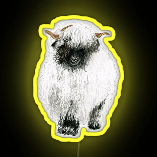 Valais Blacknose Sheep Drawing RGB Neon Sign