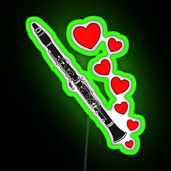 Valentines Day Clarinet Player Clarinetist Anniversary Wedding Musician RGB Neon Sign