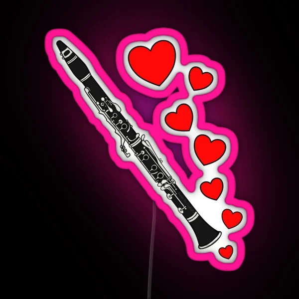 Valentines Day Clarinet Player Clarinetist Anniversary Wedding Musician RGB Neon Sign