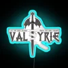 RGB neon sign featuring a Valkyrie design in silver and blue hues.