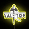 Neon sign of Valkyrie Silver logo in RGB color with yellow accents