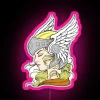 Neon Valkyrie warrior with fallen angel theme in pink RGB lights.