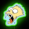 Vibrant neon sign with a stylized vampire Bart Simpson in the background.