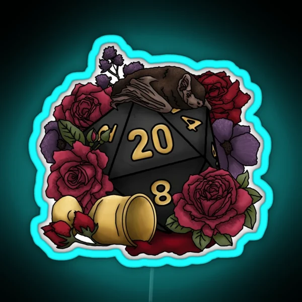 Vampire D20 Tabletop RPG Gaming Dice RGB Neon Sign