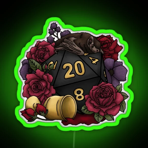 Vampire D20 Tabletop RPG Gaming Dice RGB Neon Sign